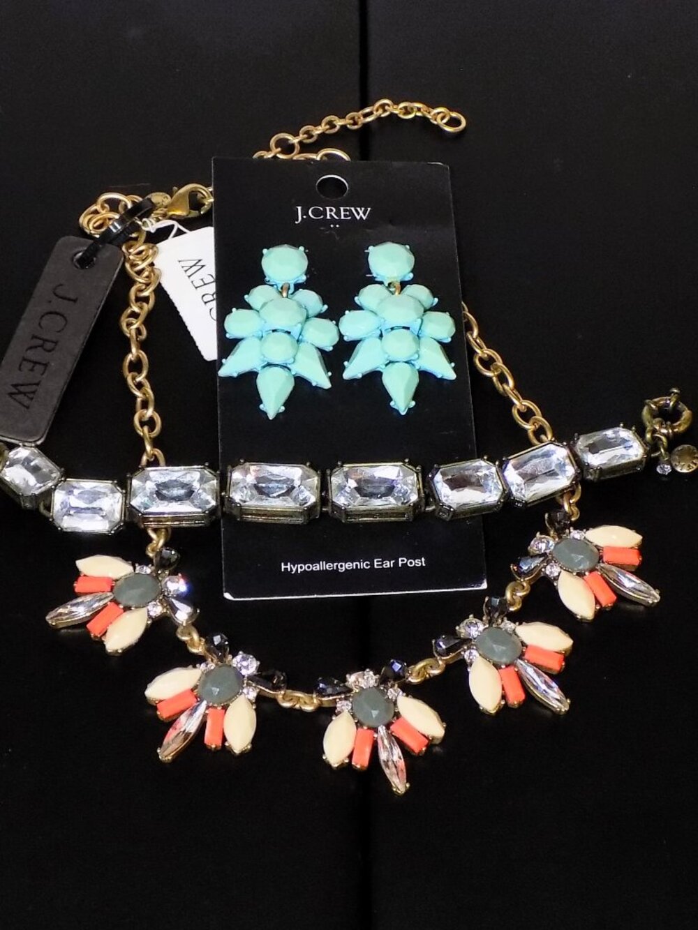 J. Crew Lot 3 New & Vintage Necklace, Earrings & Faceted Glass Bracelet Bundle